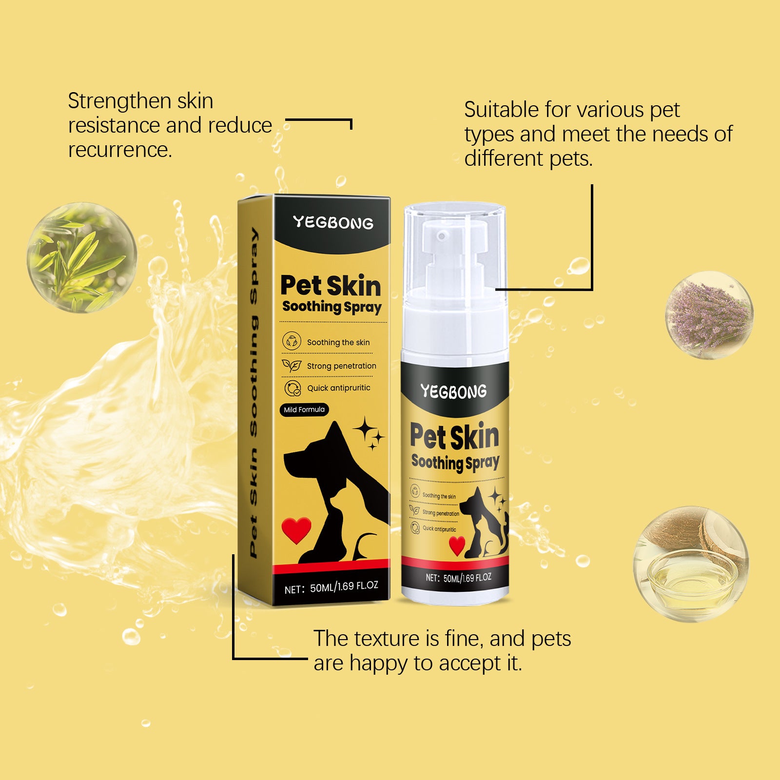 Spray Anti-Pulci, Anti-Pidocchi e Cura Pelle per Cani e Gatti – 50ml, Formula Vegetale