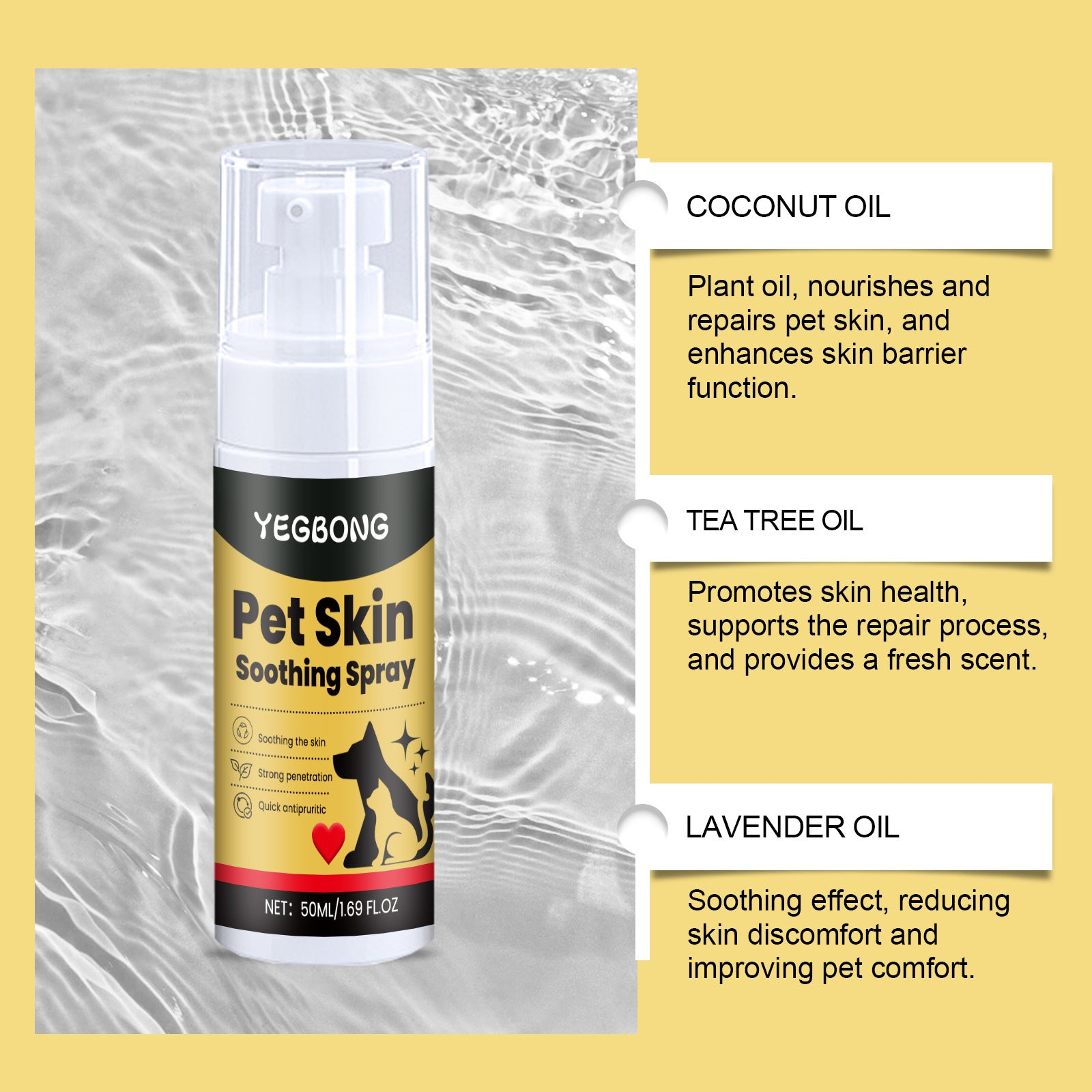 Spray Anti-Pulci, Anti-Pidocchi e Cura Pelle per Cani e Gatti – 50ml, Formula Vegetale