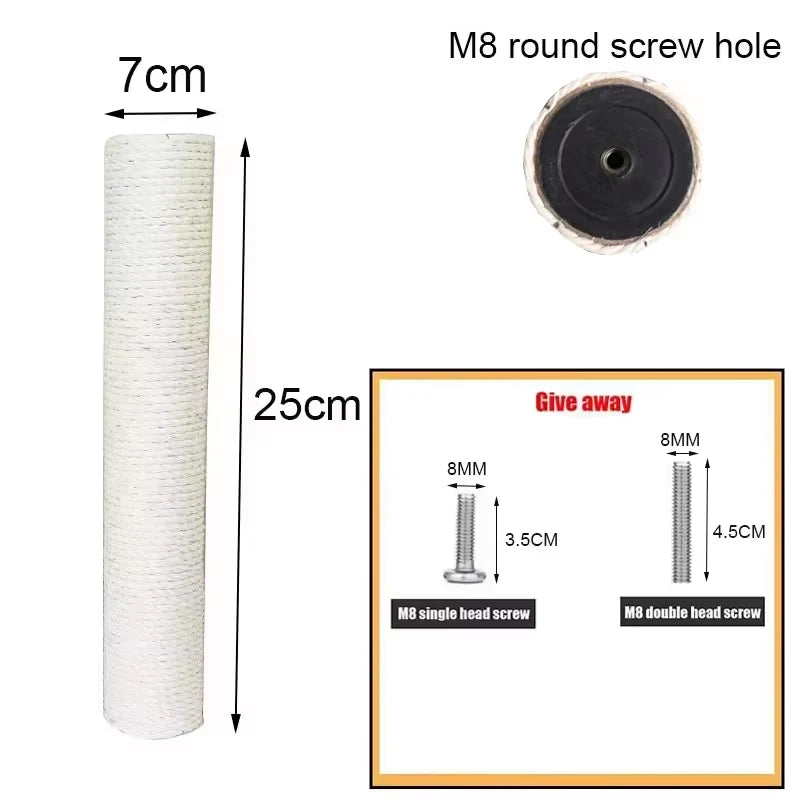 Palo Sisal di Ricambio per Cat Tree e Tiragraffi Gatto – DIY, 5 Misure, Sisal Naturale
