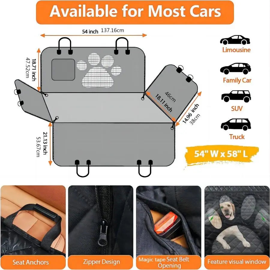 Coprisedile Auto Impermeabile per Cani – Amaca 100% Waterproof con Finestra Mesh e Cerniere Laterali