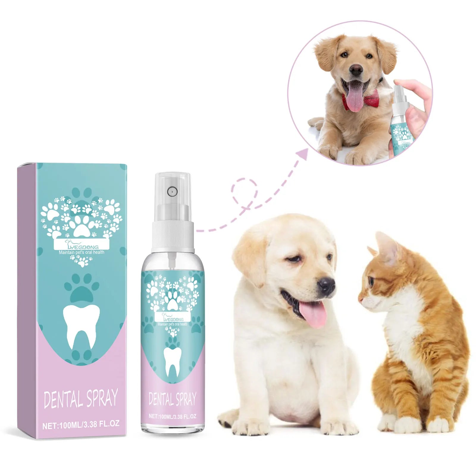 Spray Igiene Dentale per Cani e Gatti – 100ml, Rimuove Tartaro, Deodorante, Senza Spazzolino