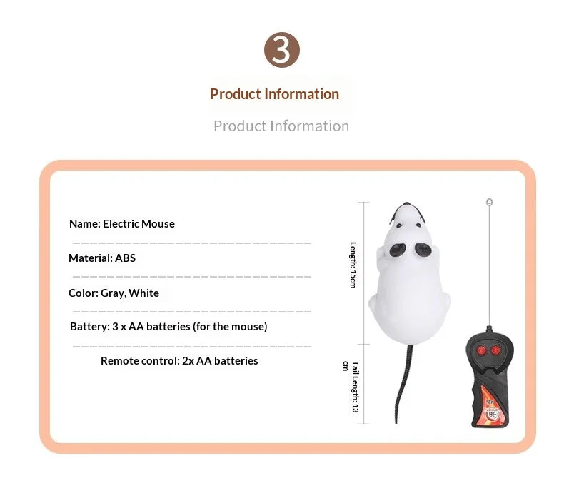 Topolino Elettrico Telecomandato per Gatti – Giocattolo Interattivo Wireless, Pelo Sintetico