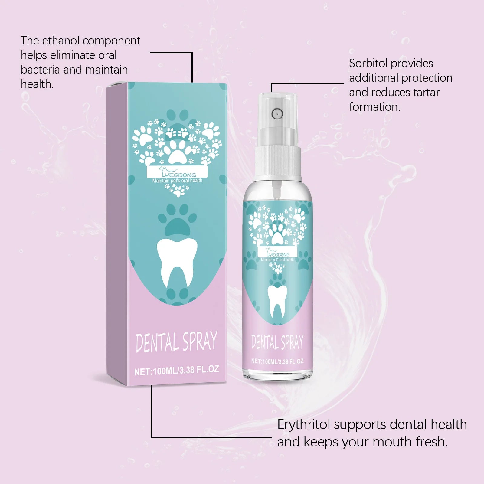 Spray Igiene Dentale per Cani e Gatti – 100ml, Rimuove Tartaro, Deodorante, Senza Spazzolino