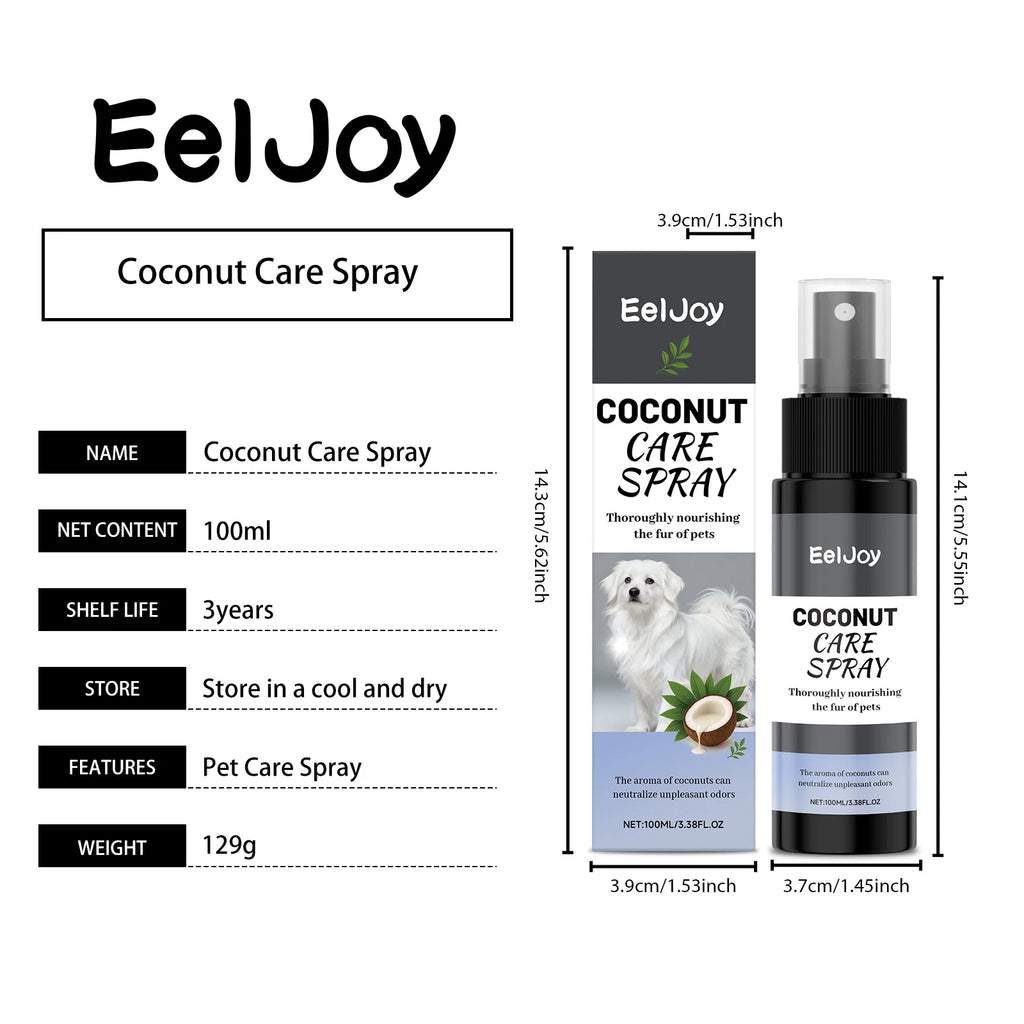 Spray al Cocco Cura Pelo per Cani e Gatti – 100ml, Nutre, Lucida ed Elimina Odori
