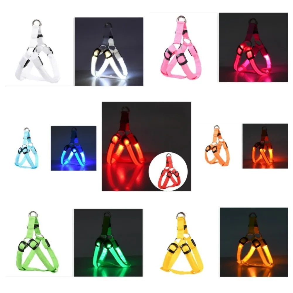 Pettorina LED Luminosa Ricaricabile per Cani – Sicurezza Notturna, 7 Colori, 4 Taglie