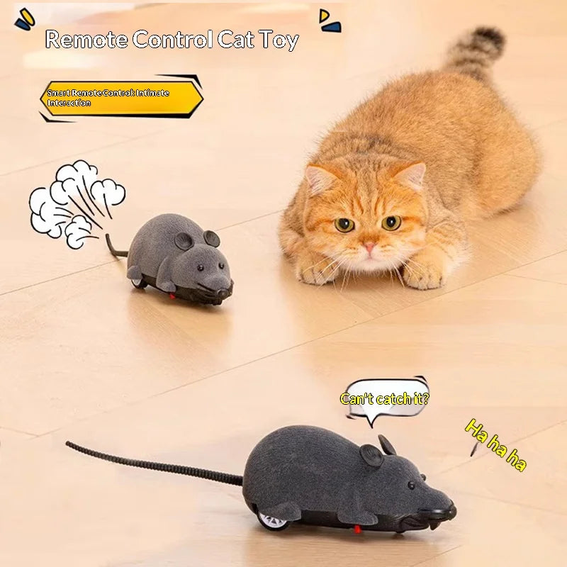 Topolino Elettrico Telecomandato per Gatti – Giocattolo Interattivo Wireless, Pelo Sintetico