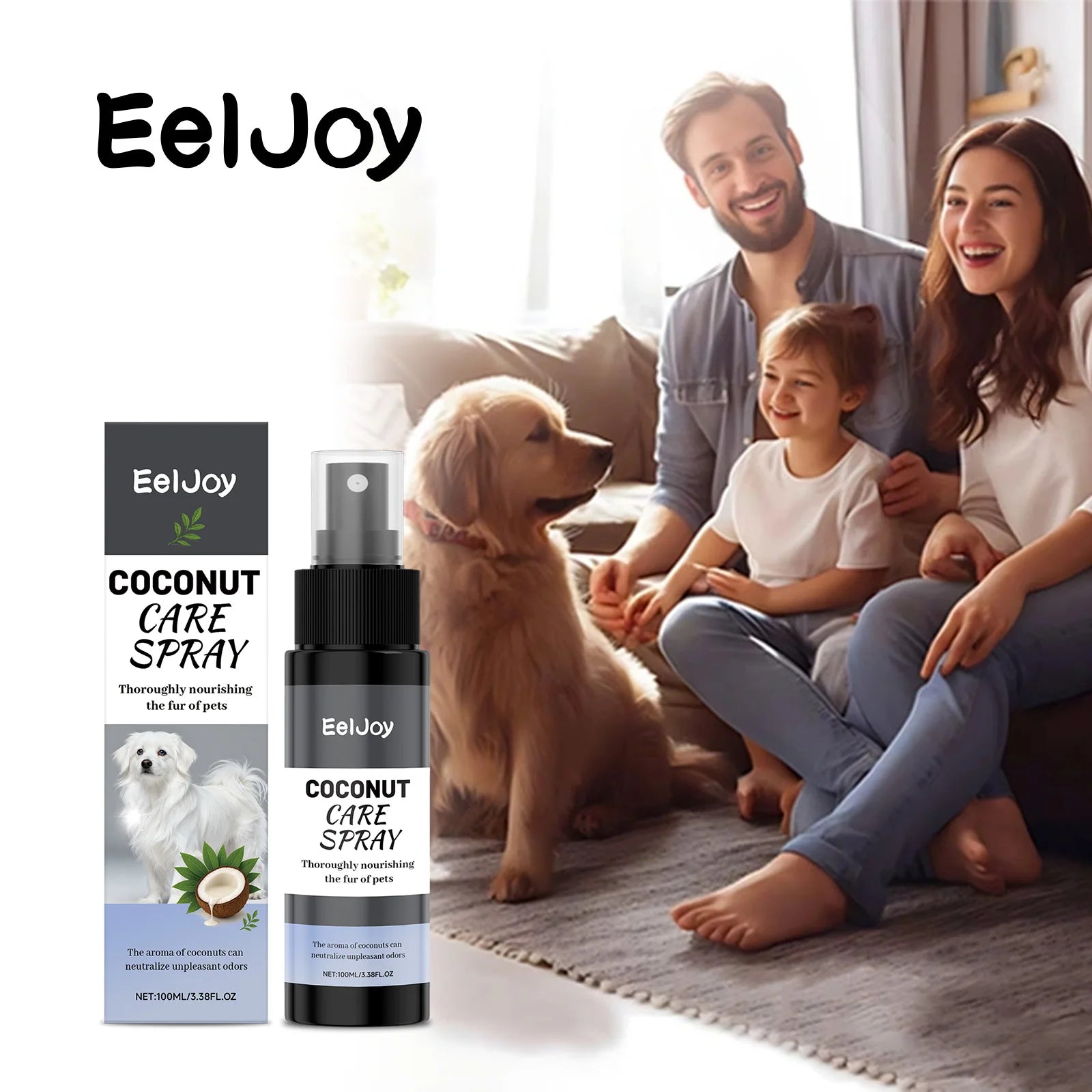 Spray al Cocco Cura Pelo per Cani e Gatti – 100ml, Nutre, Lucida ed Elimina Odori