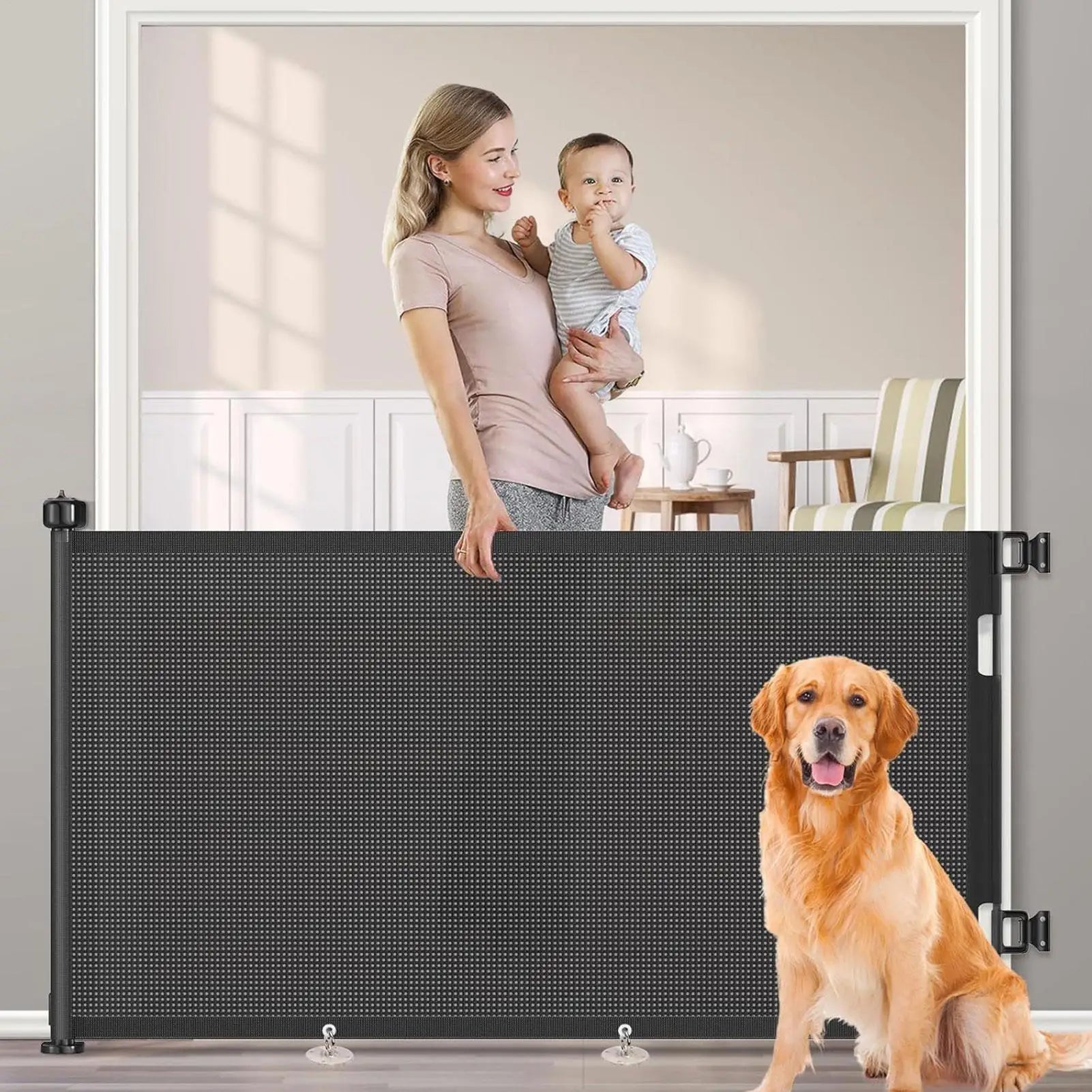 Cancelletto Retrattile in Rete per Cani e Gatti – Senza Forare, 3 Misure, Uso Indoor