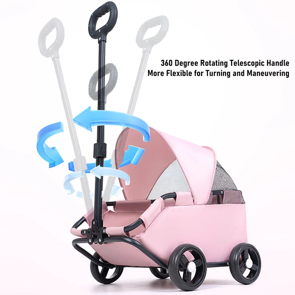 Multifunctional Pet Stroller with Canopy 4 Wheels Foldable Pet Strolling Cart for Small Dogs Cats Lightweight Easy Assembly