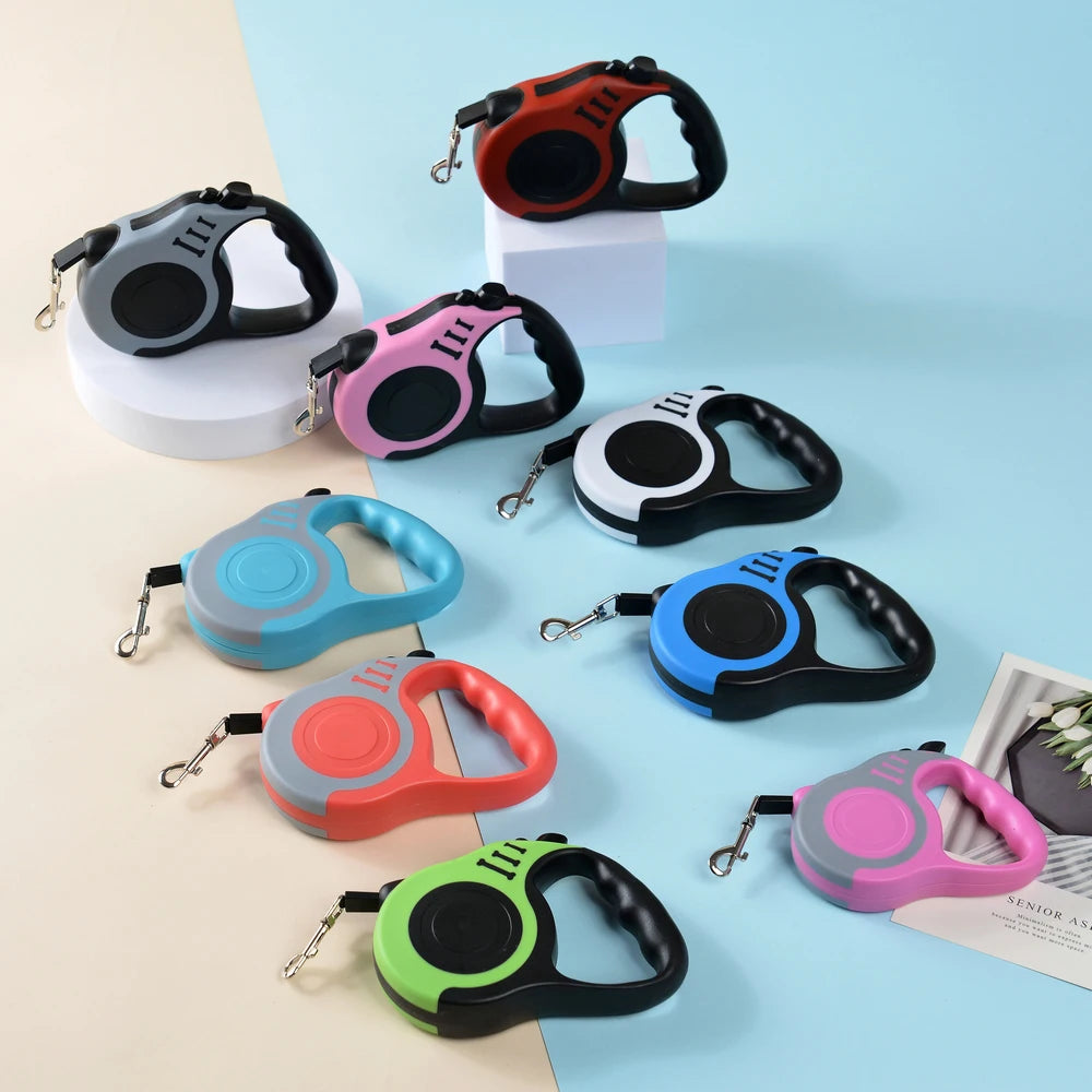 Guinzaglio Retrattile in Nylon per Cani Piccoli e Gatti – 3m o 5m, 14 Colori, Blocco Automatico