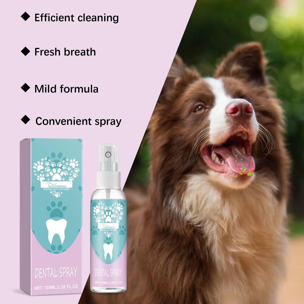Spray Igiene Dentale per Cani e Gatti – 100ml, Rimuove Tartaro, Deodorante, Senza Spazzolino