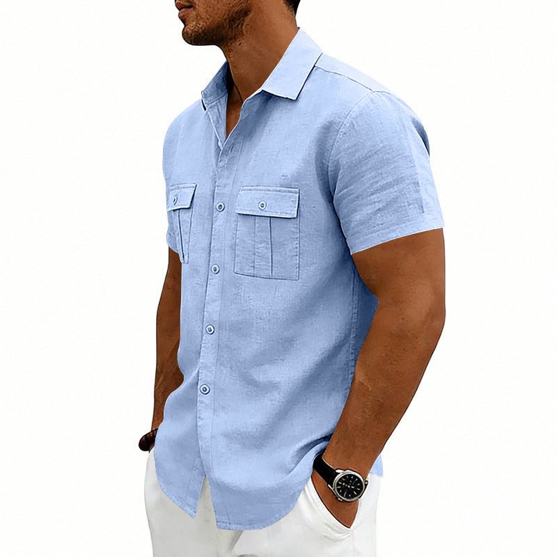 American-style Casual Loose-fit T-shirt With Two Pockets / T-shirt casual in stile americano, vestibilità ampia, con due tasche - FRAMOShopabbigliamento uomo FRAMOShopLight Blue2XLCJDS295914529CX
