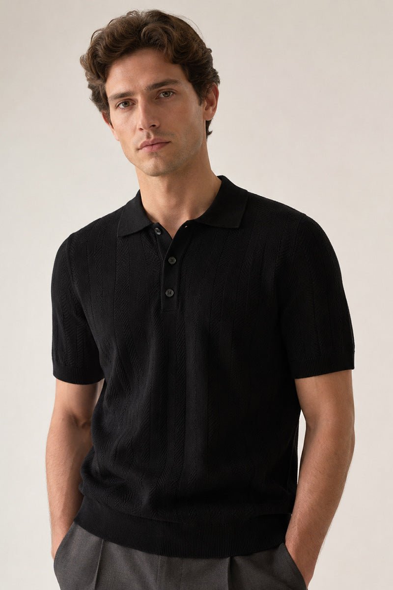 Casual Knitted Short-sleeve Mens Polo Shirt/ Polo da uomo a maniche corte in maglia, casual - FRAMOShopAbbigliamento donna FRAMOShopBlack2XLCJYD297300810JQ