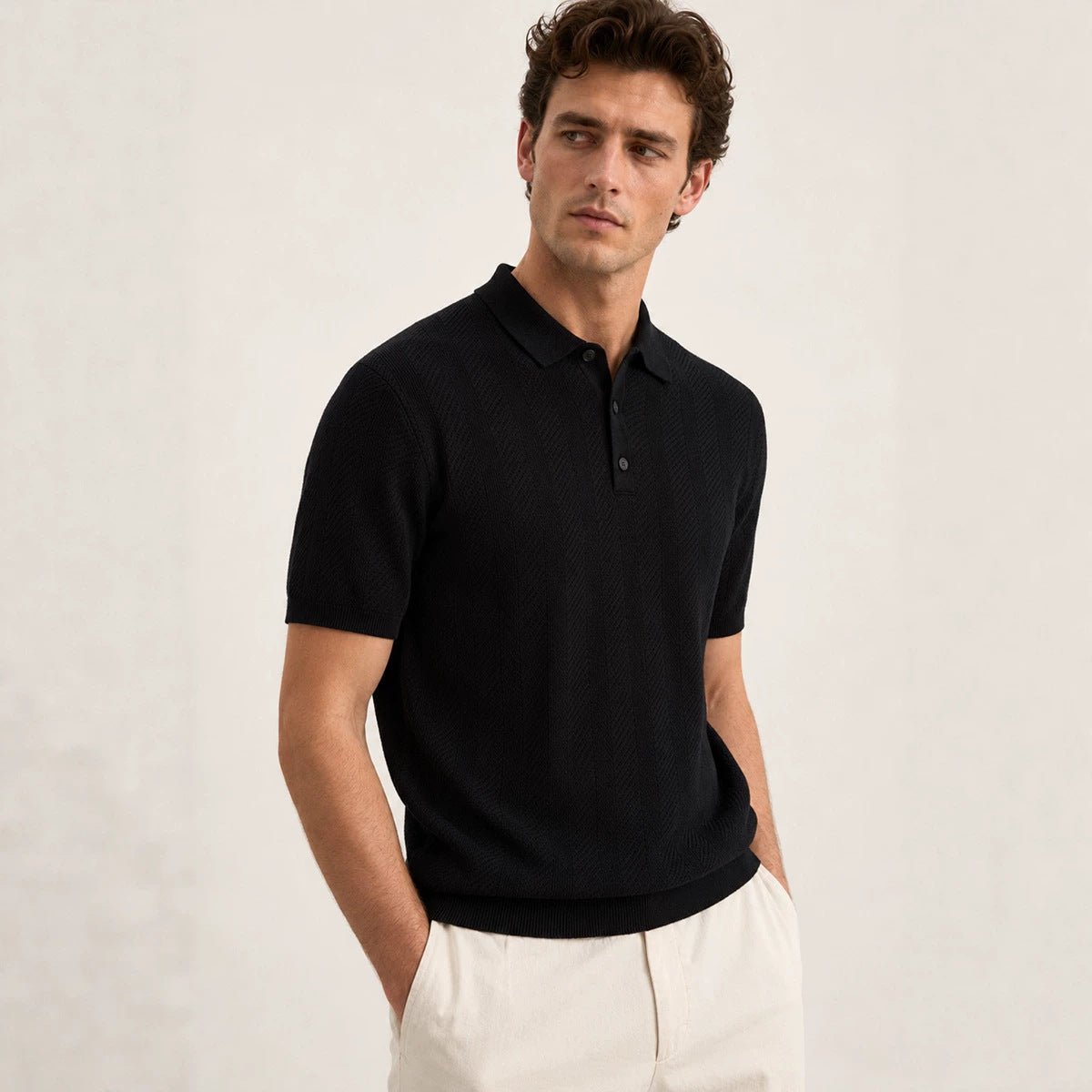 Casual Knitted Short-sleeve Mens Polo Shirt/ Polo da uomo a maniche corte in maglia, casual - FRAMOShopAbbigliamento donna FRAMOShopApricot2XLCJYD297300822VE