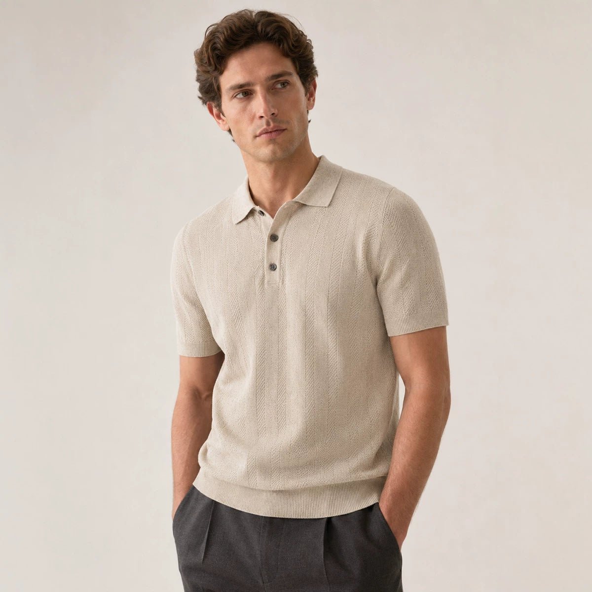 Casual Knitted Short-sleeve Mens Polo Shirt/ Polo da uomo a maniche corte in maglia, casual - FRAMOShopAbbigliamento donna FRAMOShopApricot2XLCJYD297300822VE