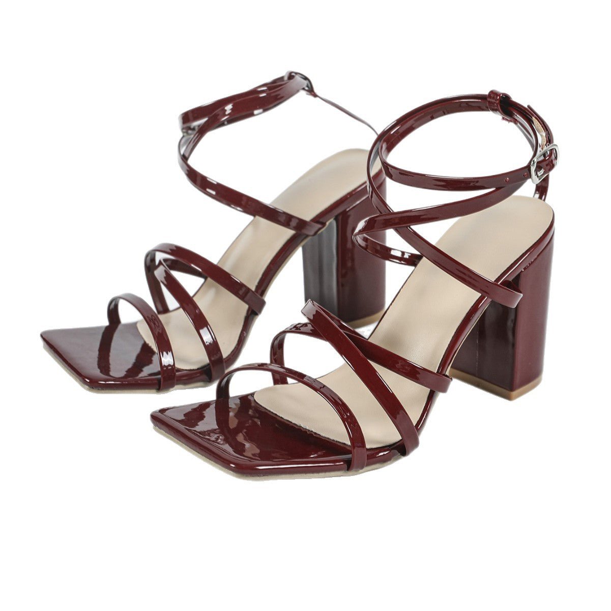 Cross-strap Square-toe Sandals Womens High Heels / Sandali da donna con tacco alto e cinturino incrociato, punta quadrata - FRAMOShopcalzature donna FRAMOShopWine Red35CJYD297214101AZ