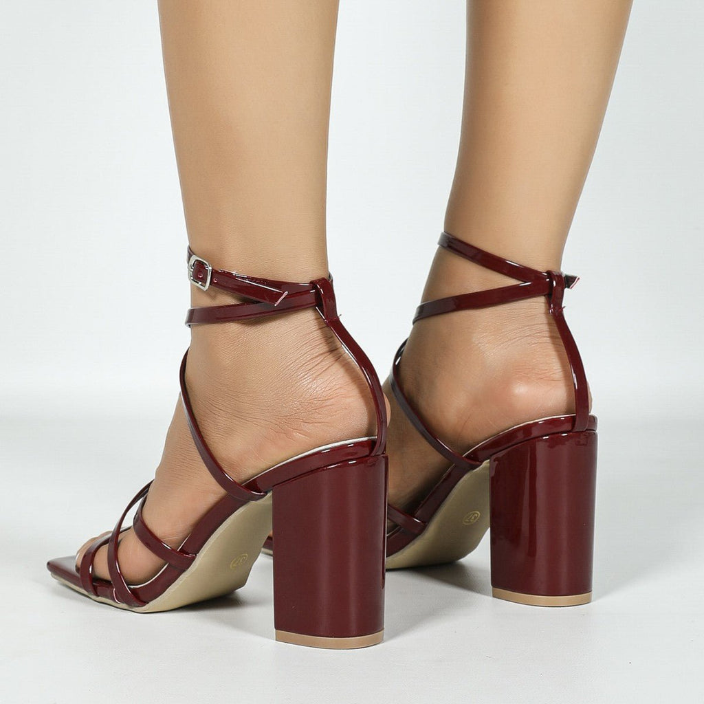 Cross-strap Square-toe Sandals Womens High Heels / Sandali da donna con tacco alto e cinturino incrociato, punta quadrata - FRAMOShopcalzature donna FRAMOShopWine Red35CJYD297214101AZ