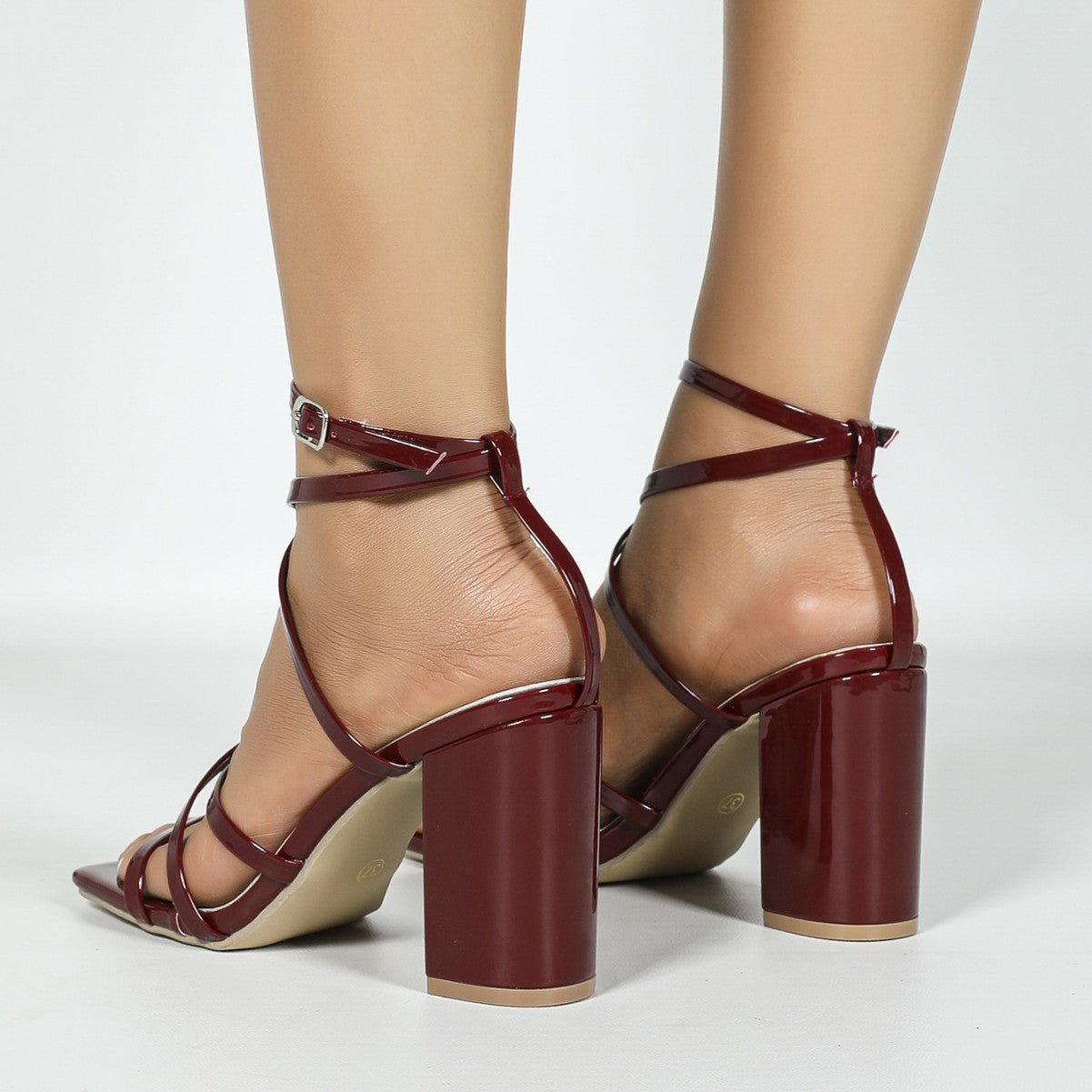 Cross-strap Square-toe Sandals Womens High Heels / Sandali da donna con tacco alto e cinturino incrociato, punta quadrata - FRAMOShopcalzature donna FRAMOShopWine Red35CJYD297214101AZ