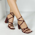 Cross-strap Square-toe Sandals Womens High Heels / Sandali da donna con tacco alto e cinturino incrociato, punta quadrata - FRAMOShopcalzature donna FRAMOShopWine Red35CJYD297214101AZ