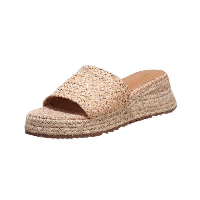 Hemp Rope Wedge Platform Sandals Woven Straw Thong Straps /Sandali con zeppa in corda di canapa e infradito in paglia intrecciata - FRAMOShopcalzature donna FRAMOShopApricot35CJYD293846401AZ