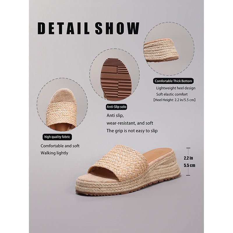 Hemp Rope Wedge Platform Sandals Woven Straw Thong Straps /Sandali con zeppa in corda di canapa e infradito in paglia intrecciata - FRAMOShopcalzature donna FRAMOShopApricot35CJYD293846401AZ