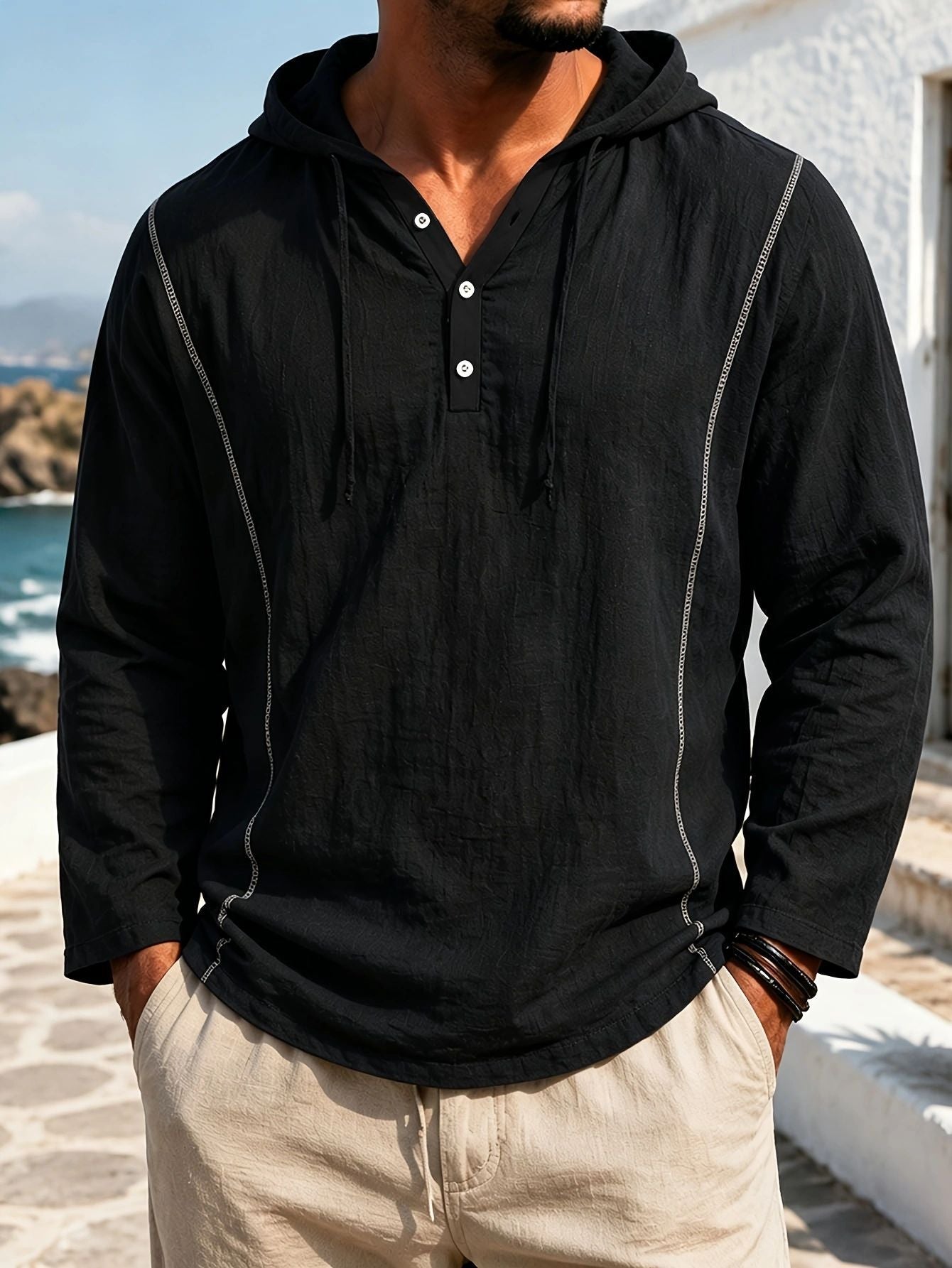 Mens Casual Stylish Loose-fitting Long-sleeve Hooded Sweatshirt / Felpa da uomo casual, elegante, a maniche lunghe e con cappuccio - FRAMOShopabbigliamento uomo FRAMOShopBlack3XLCJWY295426110JQ