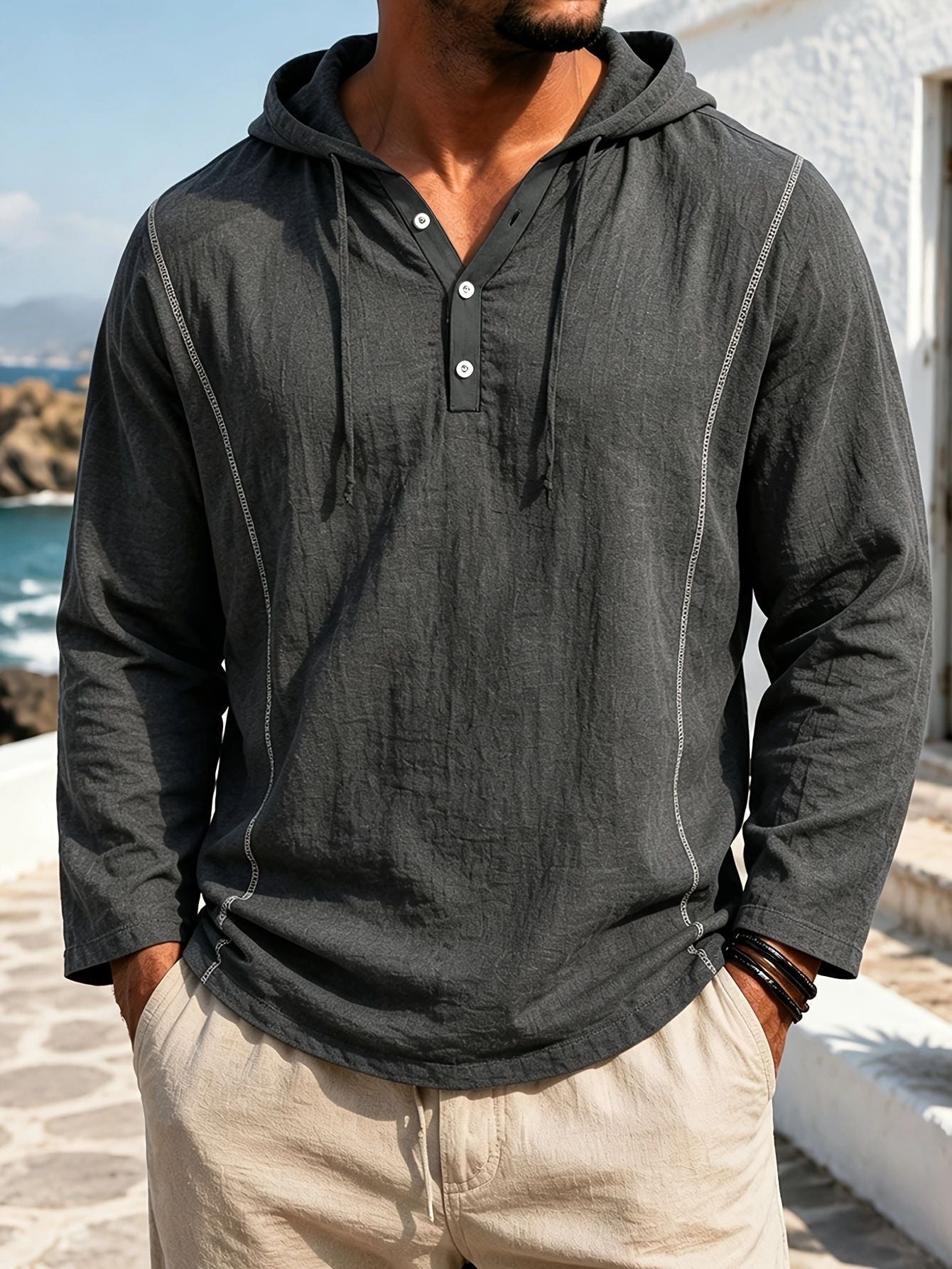 Mens Casual Stylish Loose-fitting Long-sleeve Hooded Sweatshirt / Felpa da uomo casual, elegante, a maniche lunghe e con cappuccio - FRAMOShopabbigliamento uomo FRAMOShopGray3XLCJWY295426105EV