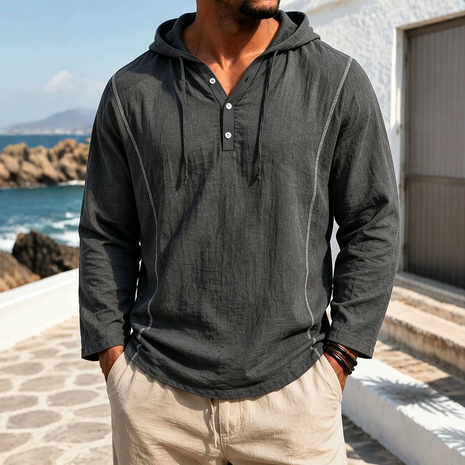 Mens Casual Stylish Loose-fitting Long-sleeve Hooded Sweatshirt / Felpa da uomo casual, elegante, a maniche lunghe e con cappuccio - FRAMOShopabbigliamento uomo FRAMOShopArmy Green3XLCJWY295426120TG