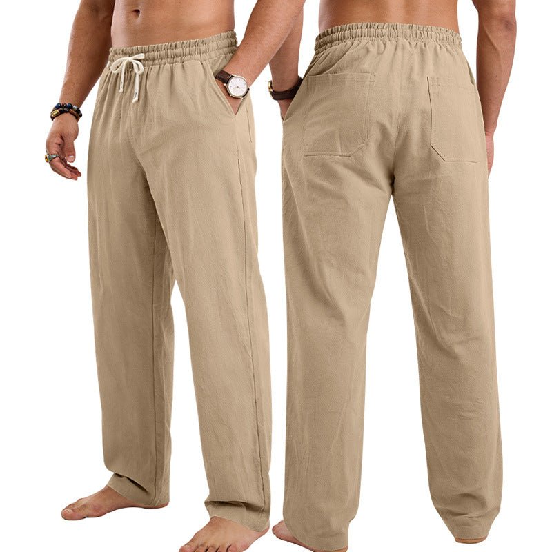 Mens Linen Casual Straight-Leg Trousers / Pantaloni casual da uomo in lino a gamba dritta - FRAMOShopabbigliamento uomo FRAMOShopLight Khaki2XLCJXX294921417QJ