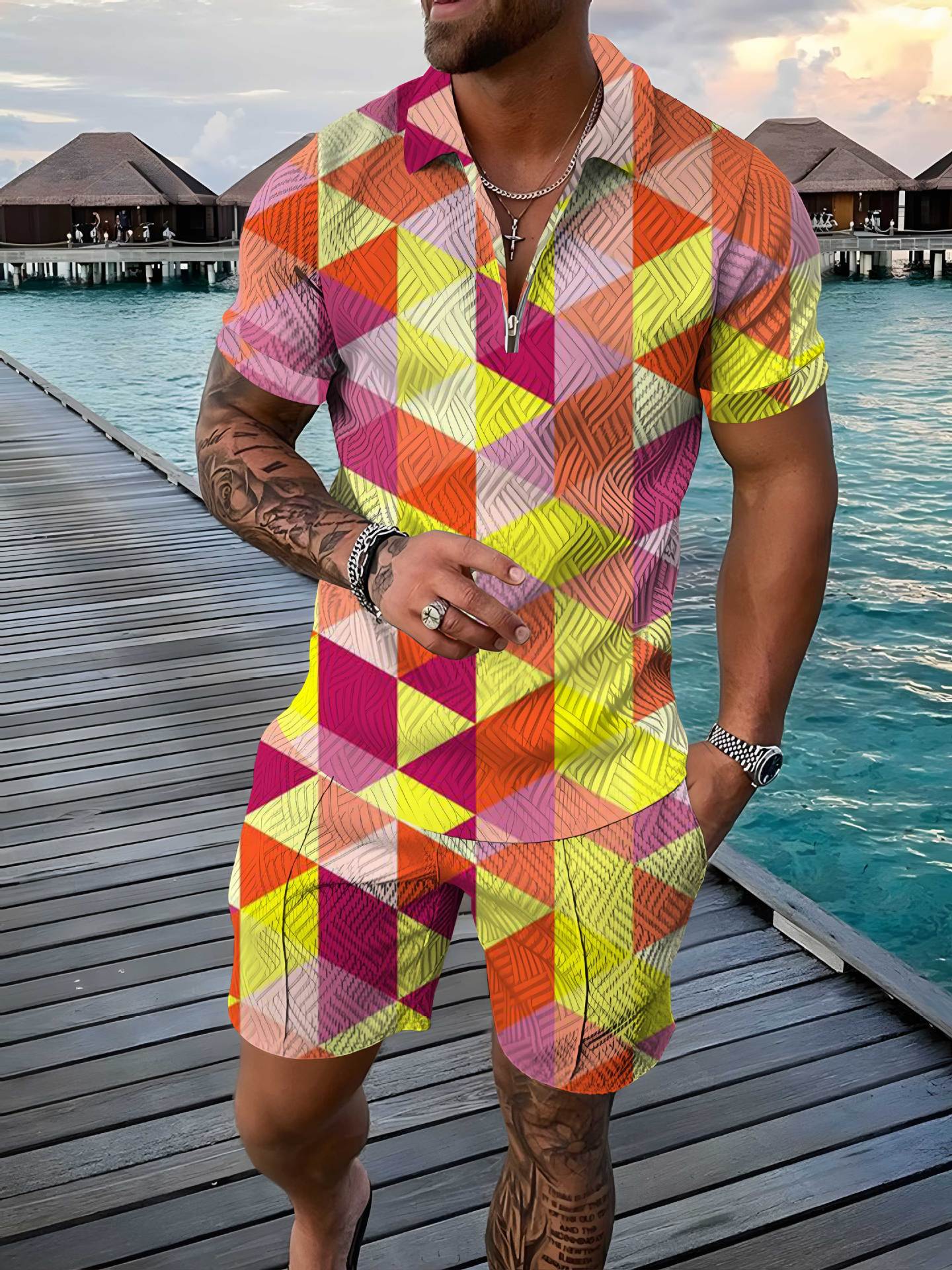 Men's Polo Shirt Summer Fashion 3D Printed Short Sleeve Geometric Zip Lapel / Polo da uomo estiva alla moda, maniche corte, stampa 3D, motivo geometrico, chiusura con zip - FRAMOShopabbigliamento uomo FRAMOShopCHJCSJH643XLCJTW295173430DW