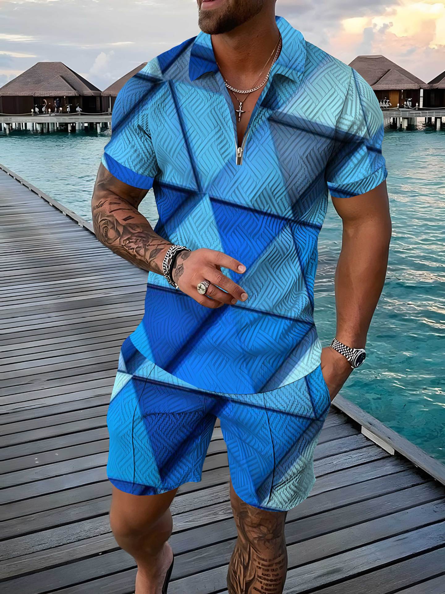 Men's Polo Shirt Summer Fashion 3D Printed Short Sleeve Geometric Zip Lapel / Polo da uomo estiva alla moda, maniche corte, stampa 3D, motivo geometrico, chiusura con zip - FRAMOShopabbigliamento uomo FRAMOShopCHJCSJH673XLCJTW295173454BY