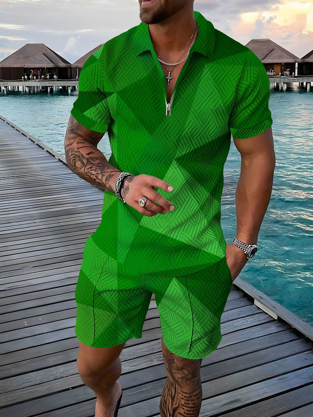 Men's Polo Shirt Summer Fashion 3D Printed Short Sleeve Geometric Zip Lapel / Polo da uomo estiva alla moda, maniche corte, stampa 3D, motivo geometrico, chiusura con zip - FRAMOShopabbigliamento uomo FRAMOShopCHJCSH693XLCJTW295173470RI