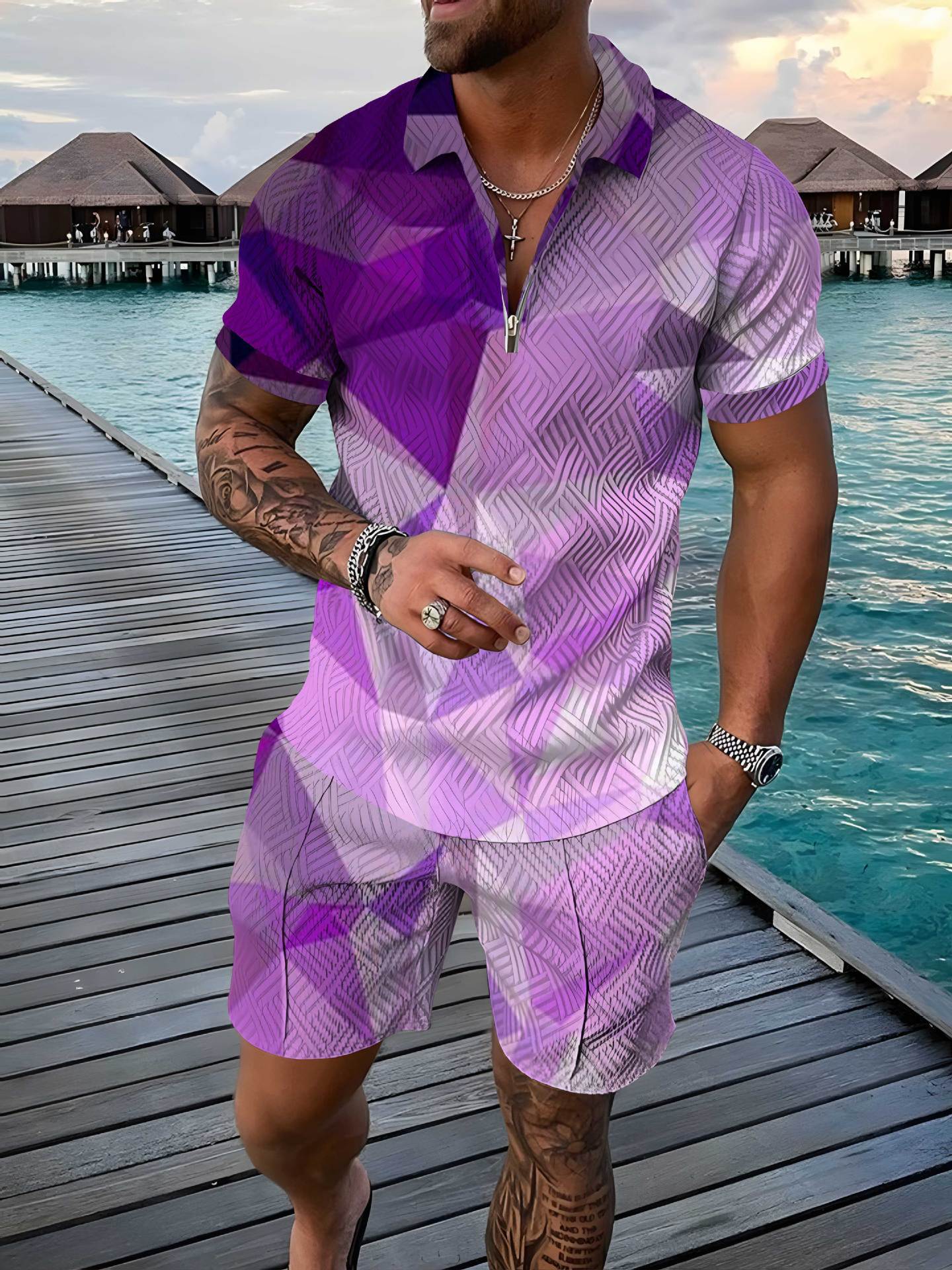 Men's Polo Shirt Summer Fashion 3D Printed Short Sleeve Geometric Zip Lapel / Polo da uomo estiva alla moda, maniche corte, stampa 3D, motivo geometrico, chiusura con zip - FRAMOShopabbigliamento uomo FRAMOShopCHJCSJH623XLCJTW295173414NM