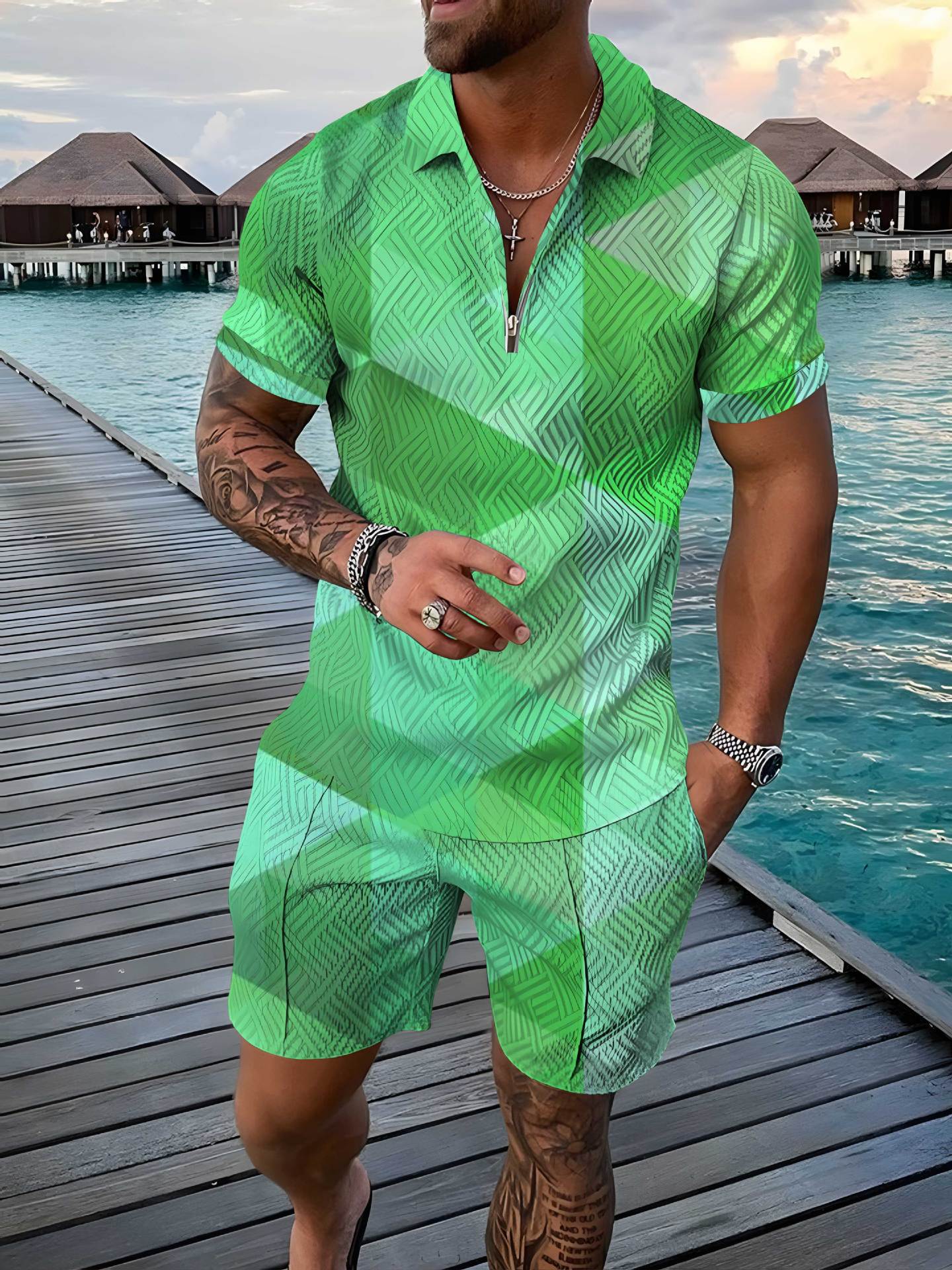 Men's Polo Shirt Summer Fashion 3D Printed Short Sleeve Geometric Zip Lapel / Polo da uomo estiva alla moda, maniche corte, stampa 3D, motivo geometrico, chiusura con zip - FRAMOShopabbigliamento uomo FRAMOShopCHJCSJH683XLCJTW295173462JQ