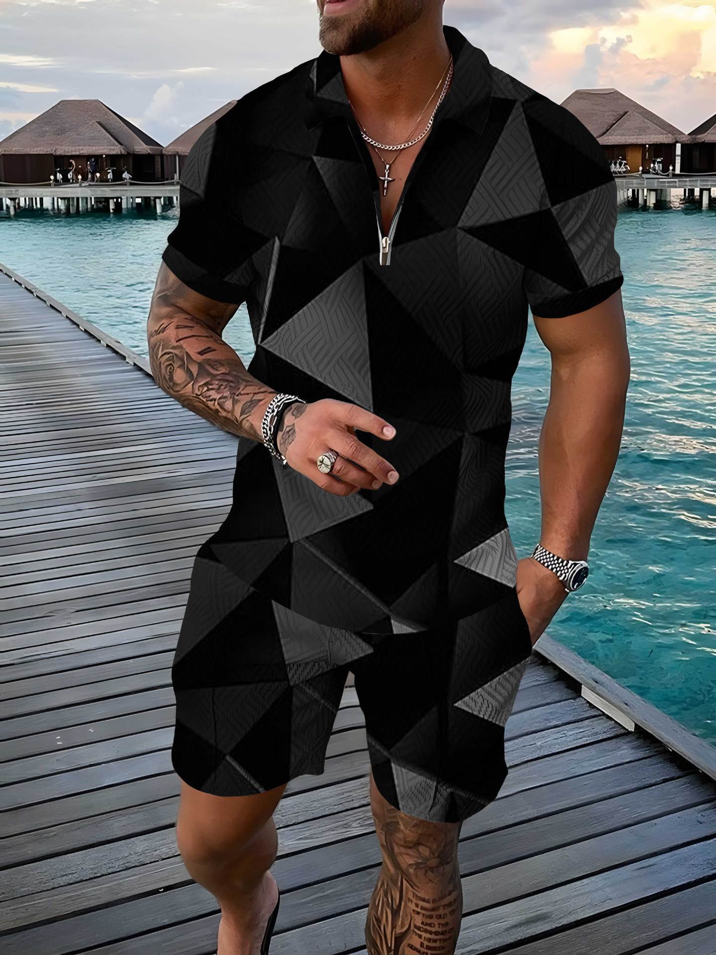 Men's Polo Shirt Summer Fashion 3D Printed Short Sleeve Geometric Zip Lapel / Polo da uomo estiva alla moda, maniche corte, stampa 3D, motivo geometrico, chiusura con zip - FRAMOShopabbigliamento uomo FRAMOShopCHJCSJH653XLCJTW295173438LO