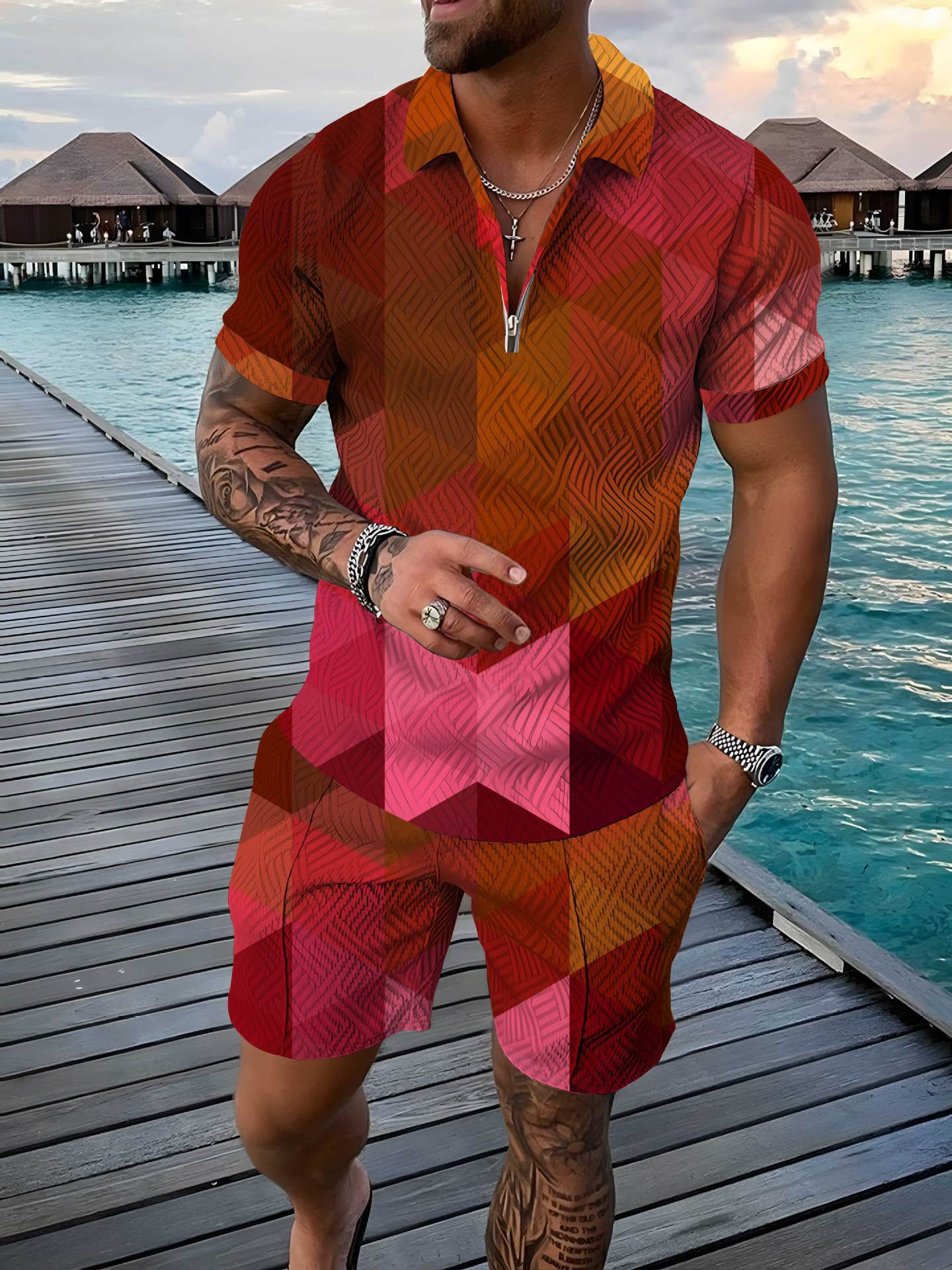 Men's Polo Shirt Summer Fashion 3D Printed Short Sleeve Geometric Zip Lapel / Polo da uomo estiva alla moda, maniche corte, stampa 3D, motivo geometrico, chiusura con zip - FRAMOShopabbigliamento uomo FRAMOShopCHJCSJH633XLCJTW295173422VE