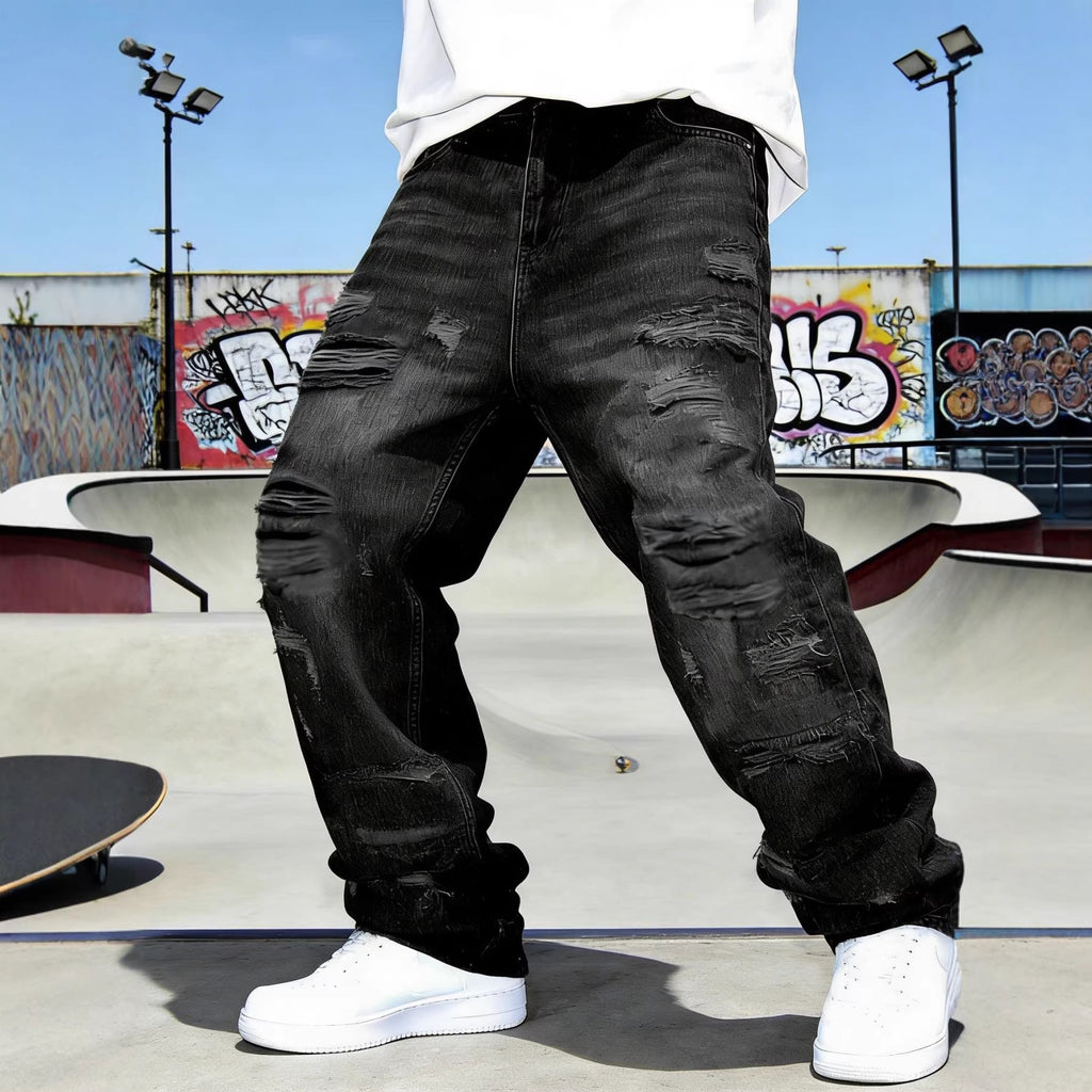 Retro Casual Personalized Patchwork Straight-leg Loose-fit Pants / Pantaloni a gamba dritta, vestibilità ampia, stile retrò casual, personalizzati con patchwork - FRAMOShopabbigliamento uomo FRAMOShopBlack2XLCJXX294006605EV