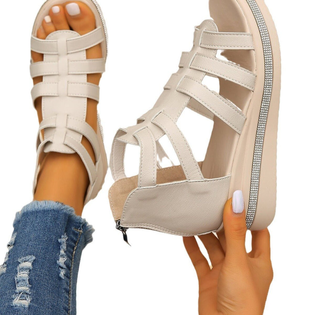Summer Rhinestone Sandals With Back Zipper Women's Platform Shoes - FRAMOShopcalzature donna FRAMOShopBeige36CJYD207423409IR